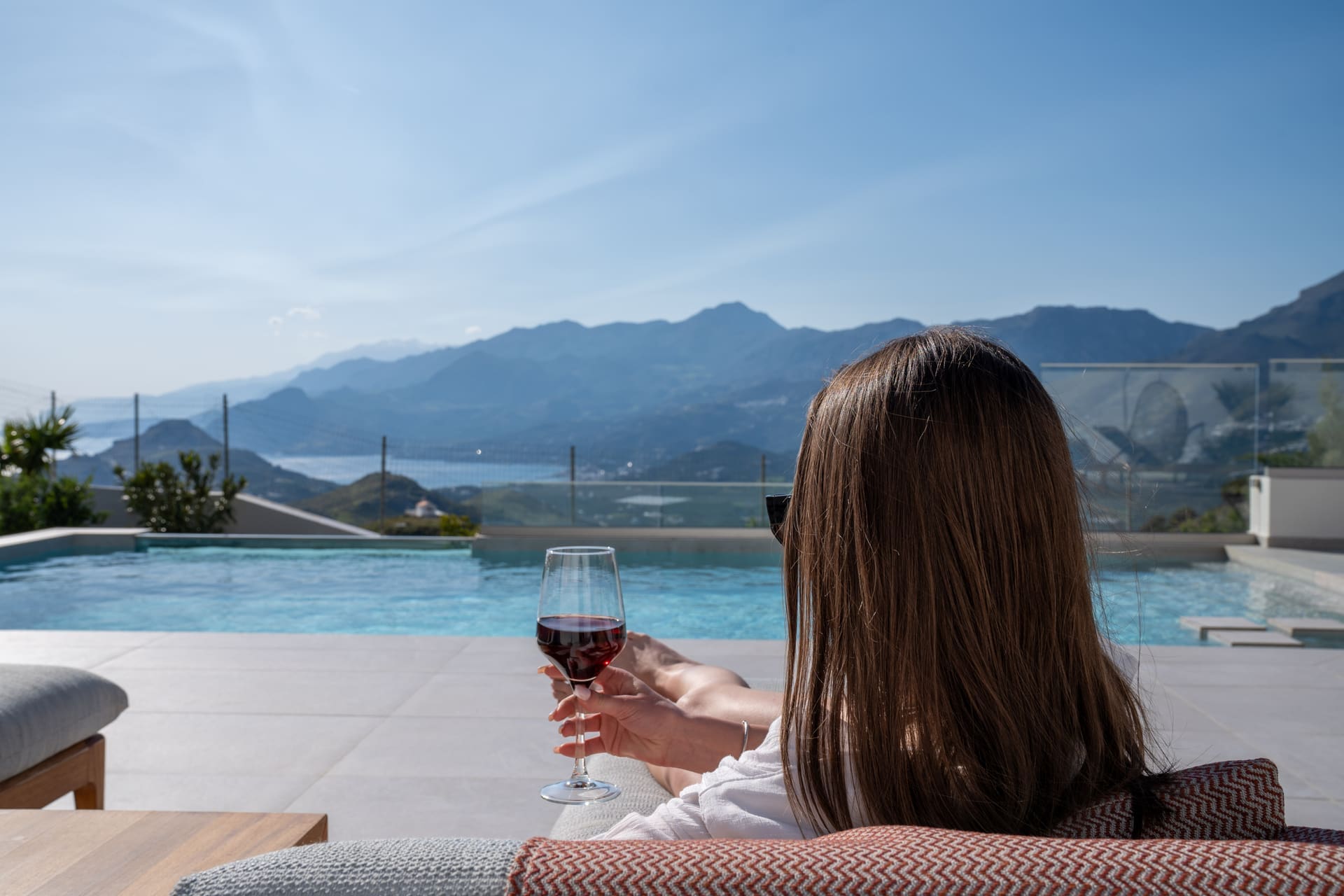 Model shot at Secret Oasis villa, Plakias South Crete — lifestyle moment