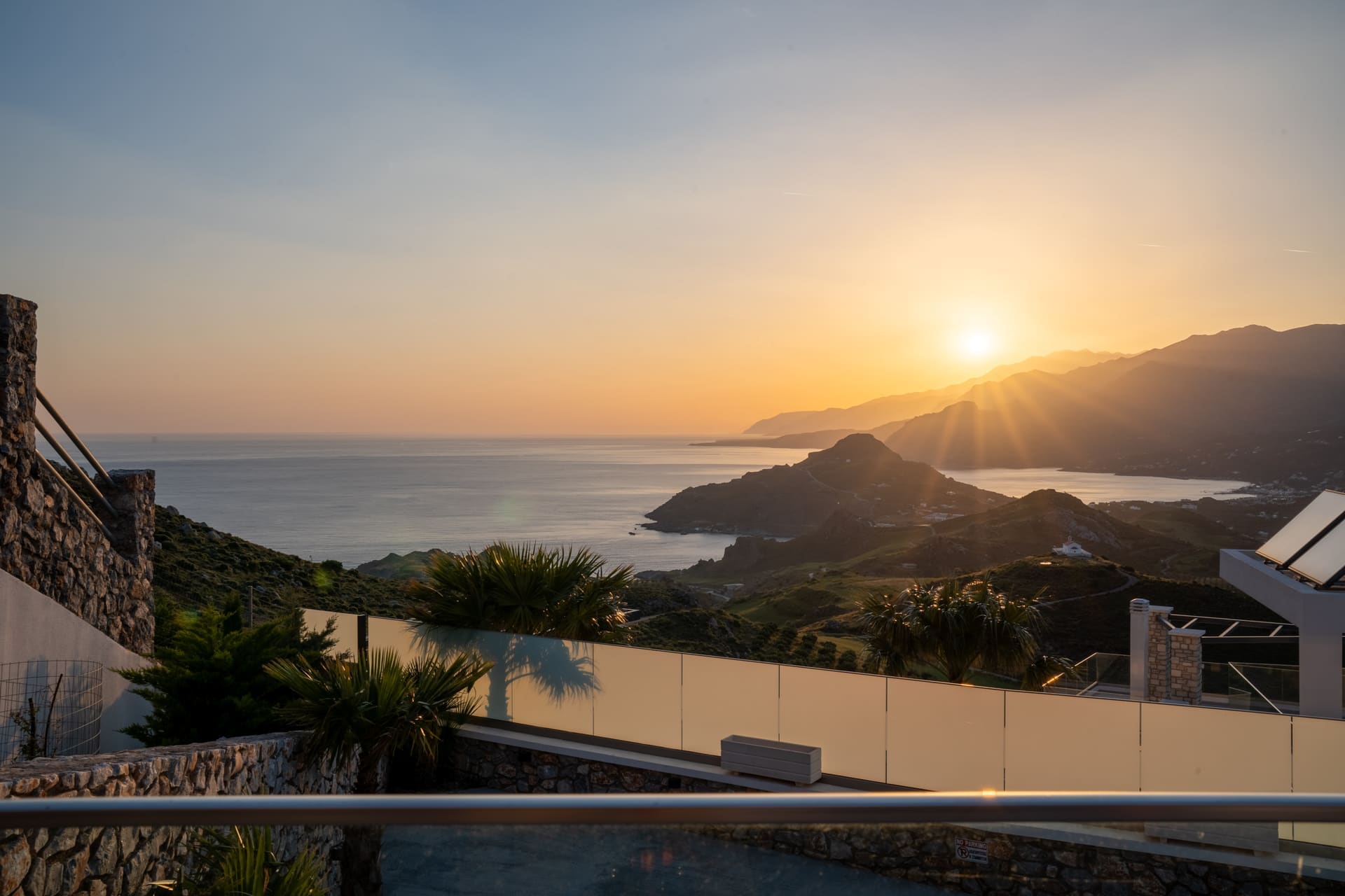 Sunset sea view over Plakias Bay from the BBQ Endless View terrace