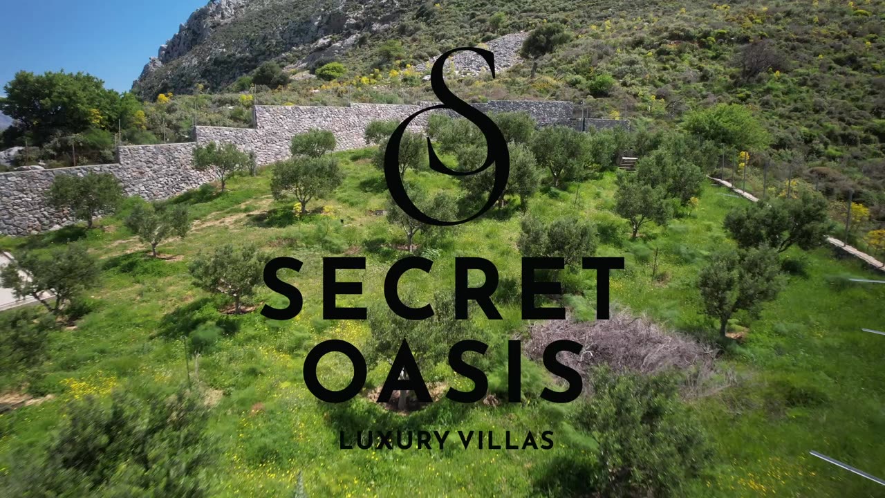 Aerial view of Secret Oasis private luxury villas above Plakias, South Crete